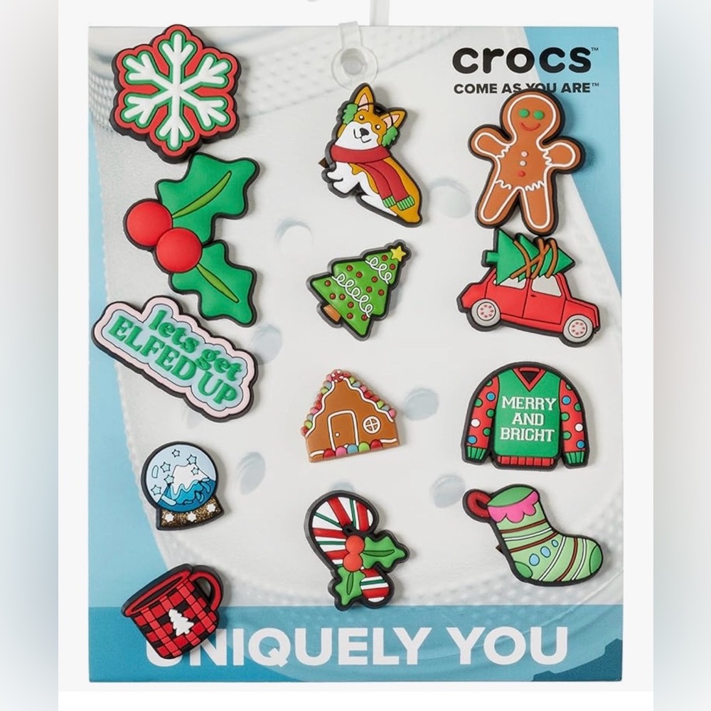 CROCS Holiday Jibbitz Charms - Red, Green, White, Blue, Brown